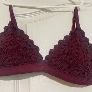 Elegant Crochet Lace Bralette - Burgundy